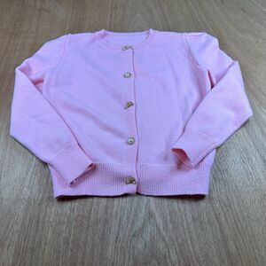 Pink Cardigan Sweater Women’s Large Pearl Button Bow Detail Soft Knit